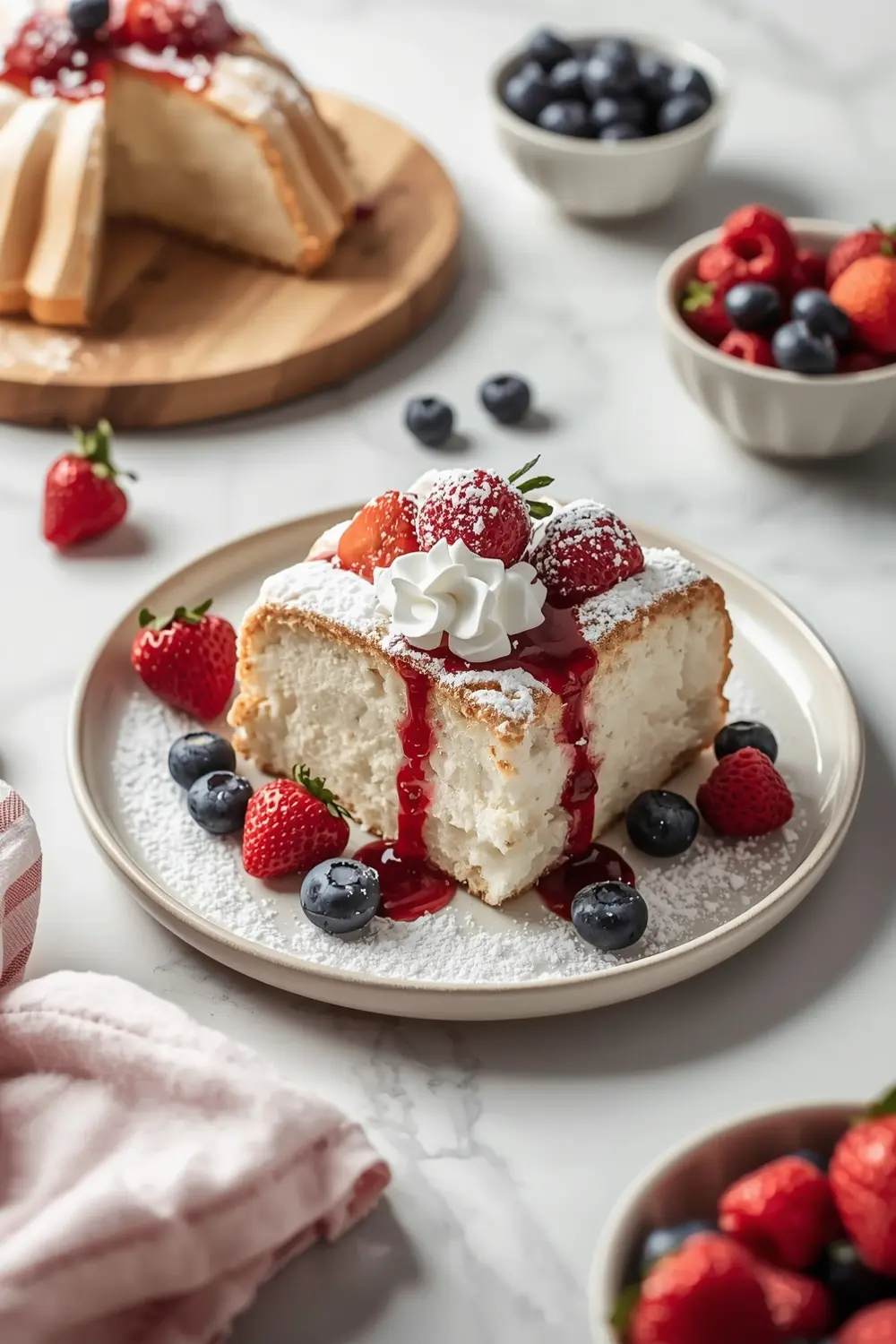 angel food cake berries cozy