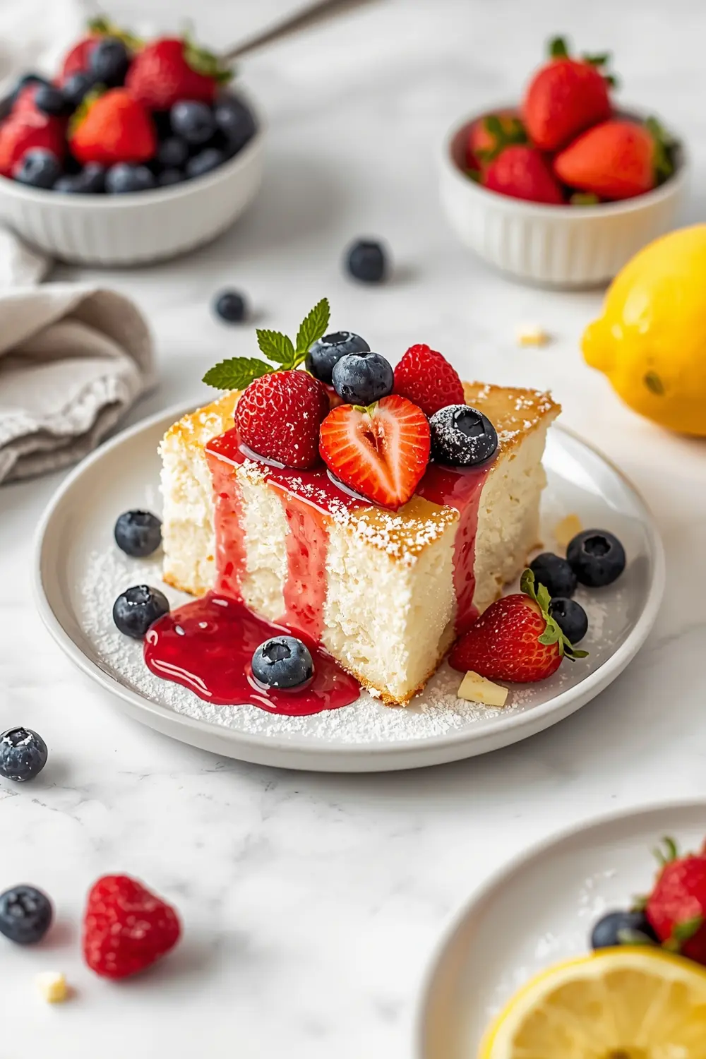 angel food cake berries cozy
