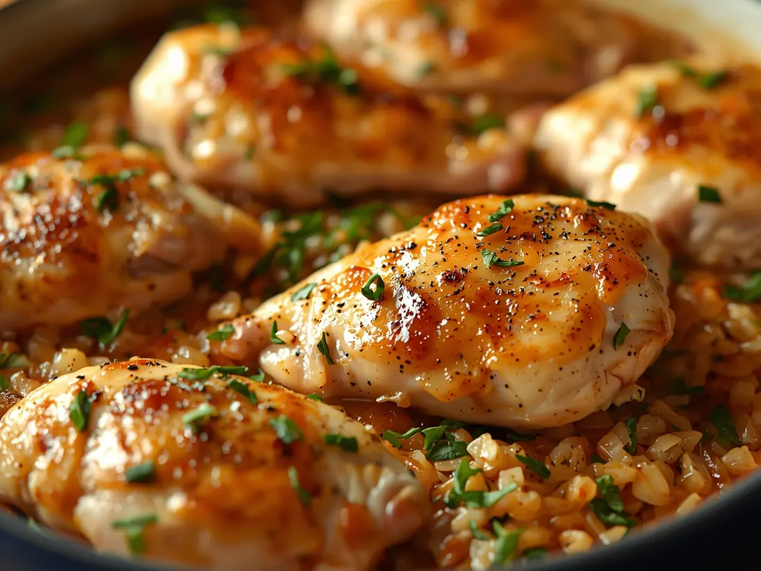 baked chicken and rice ready to serve