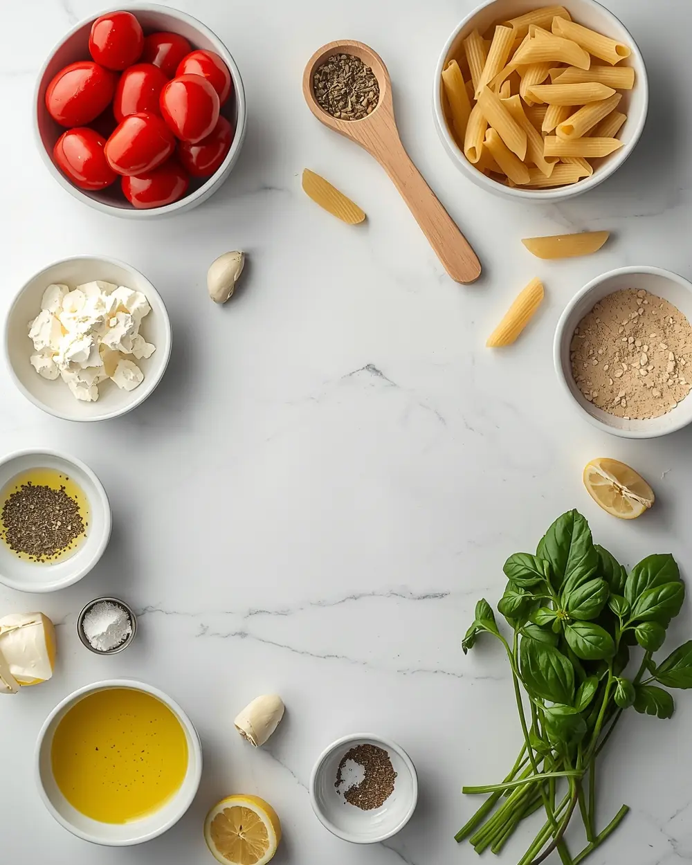 Ingredients for baked feta pasta cozy homemade