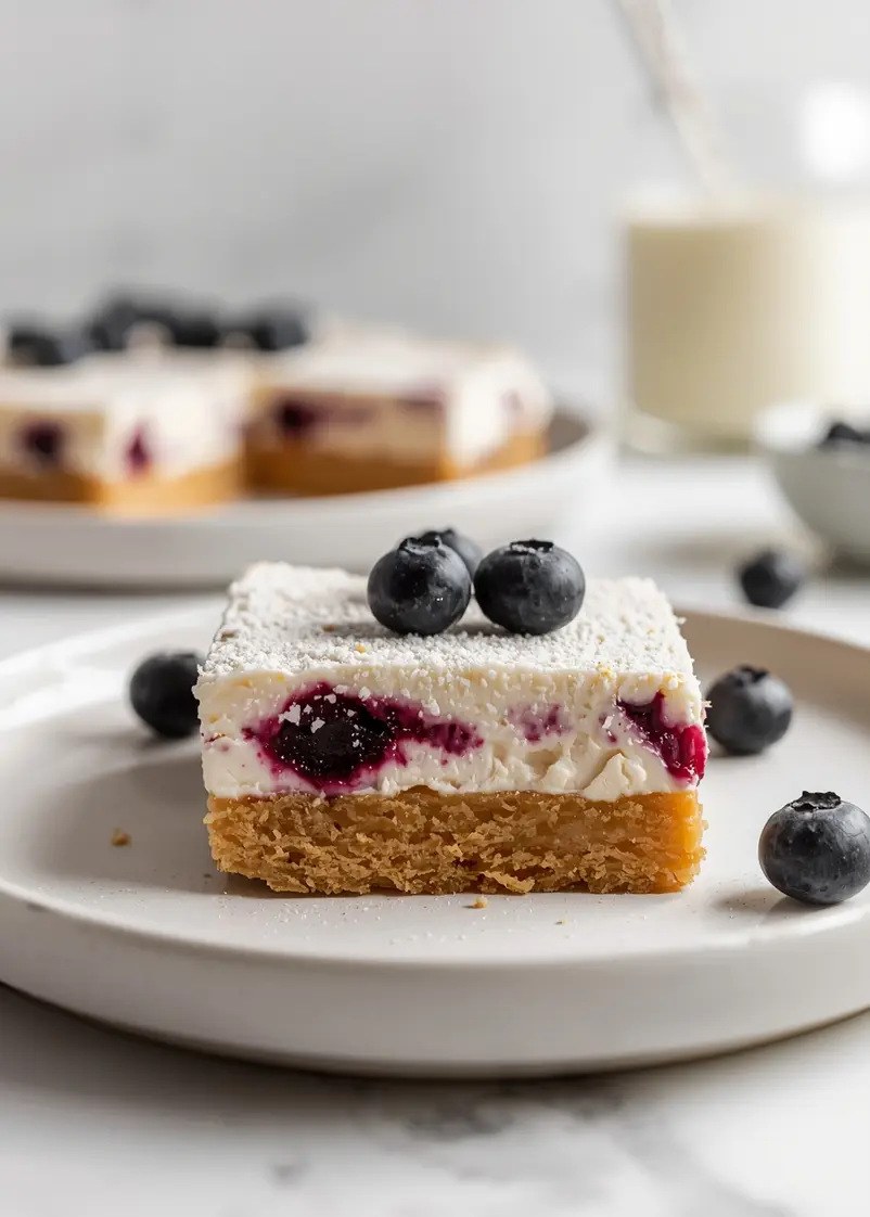 blueberry cheesecake bars cozy ready to serve