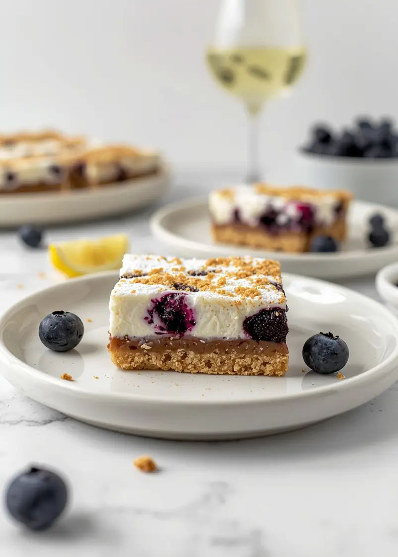 blueberry cheesecake bars cozy ready to serve