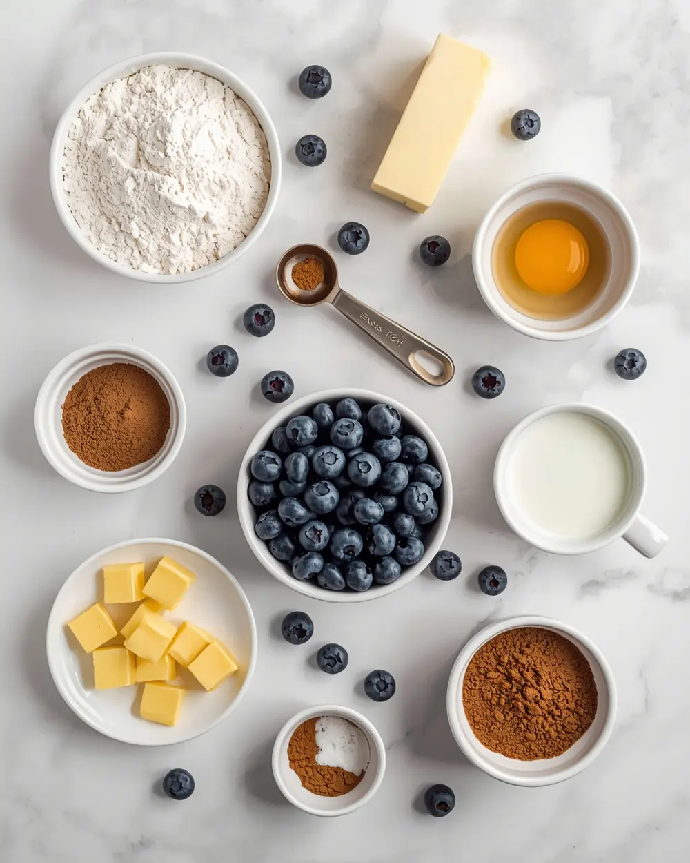 Ingredients for blueberry coffee cake streusel cozy