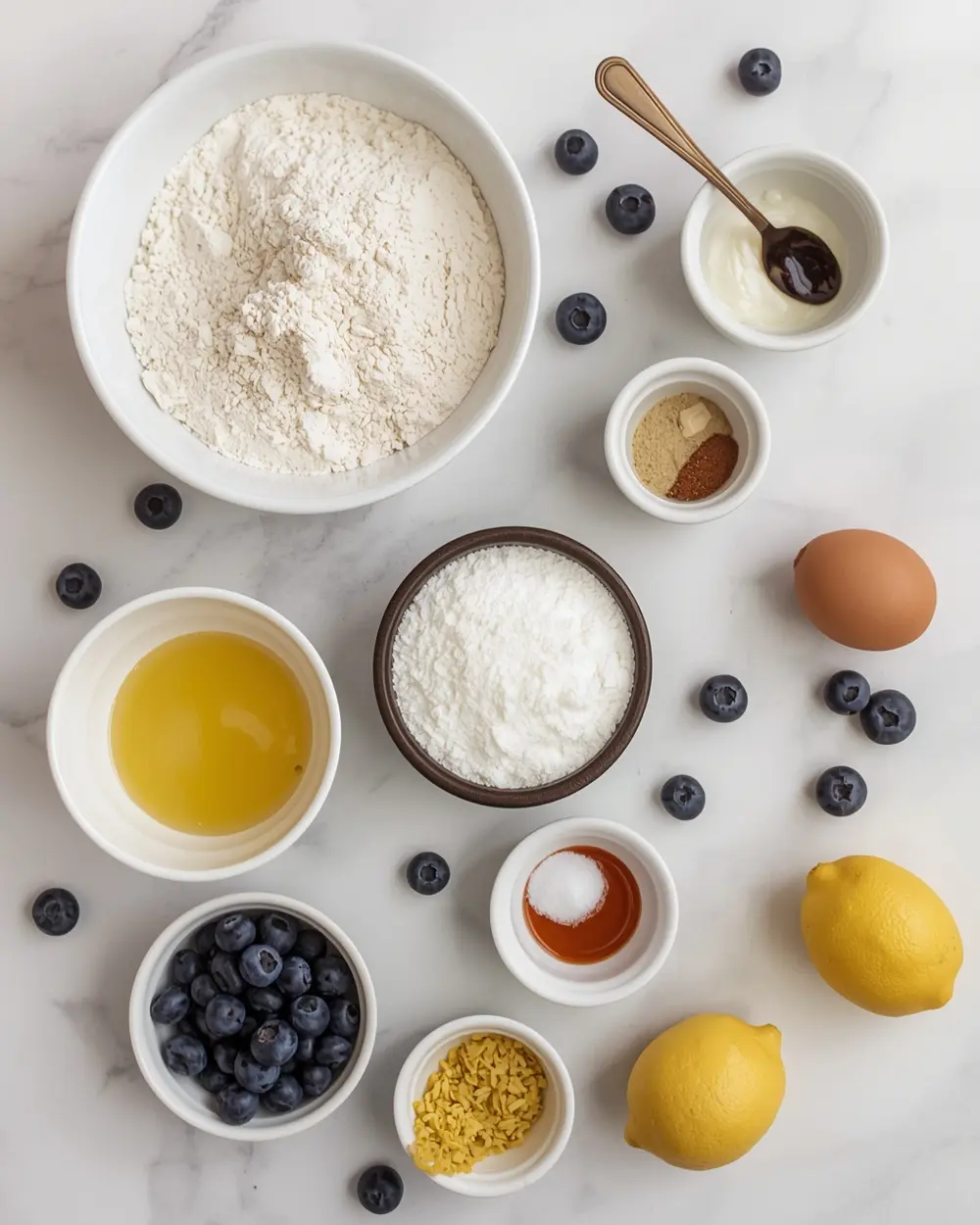 Ingredients for blueberry lemon poke cake cozy