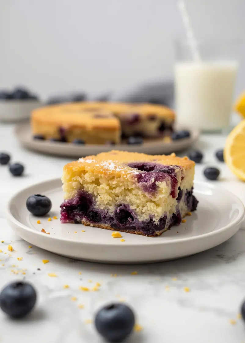 blueberry lemon poke cake cozy ready to serve
