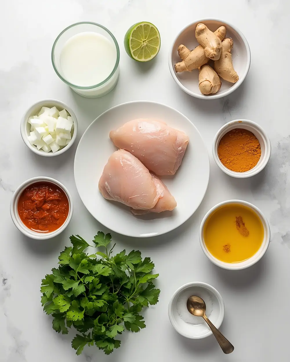 Ingredients for creamy coconut chicken curry cozy