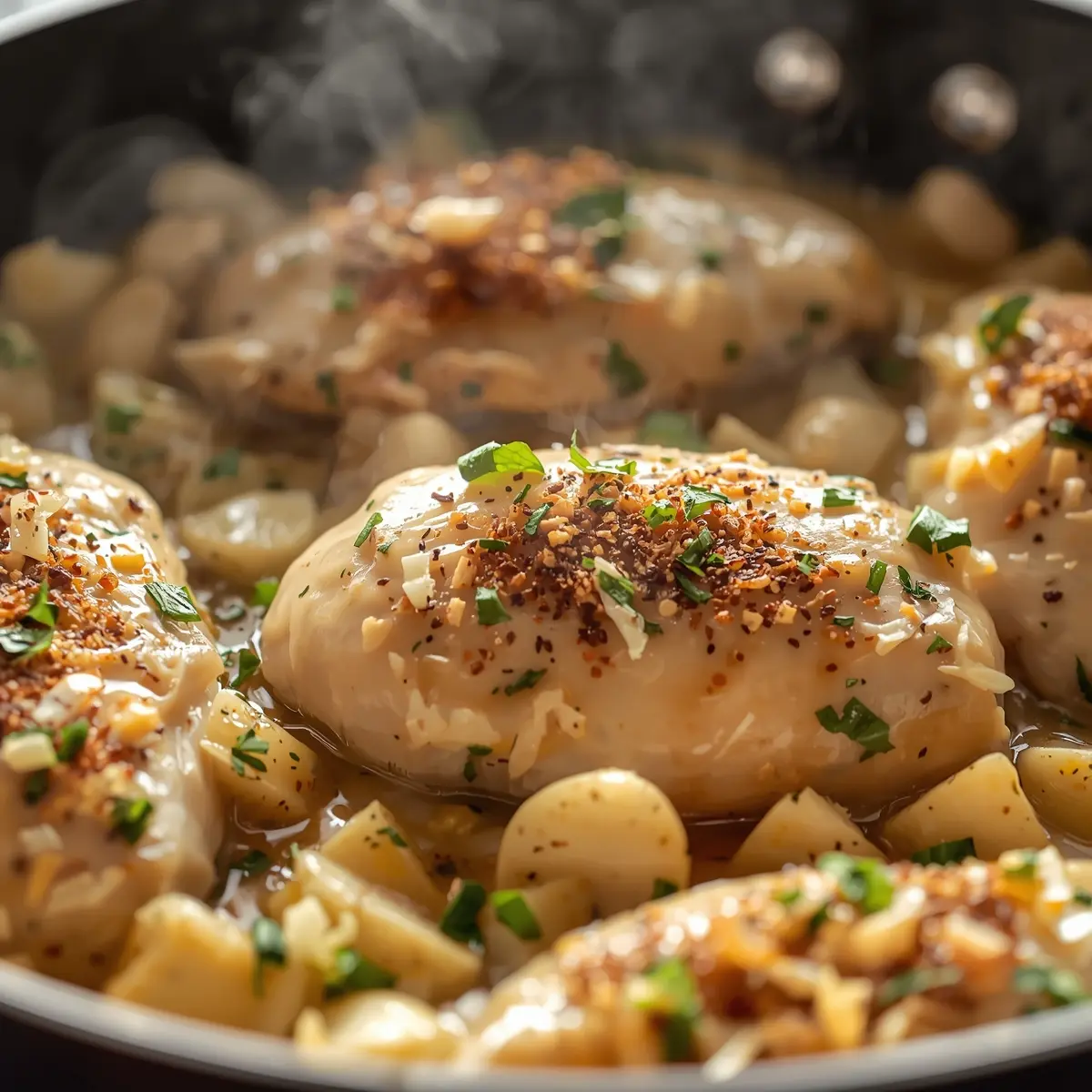 Cooking instructions for creamy garlic chicken