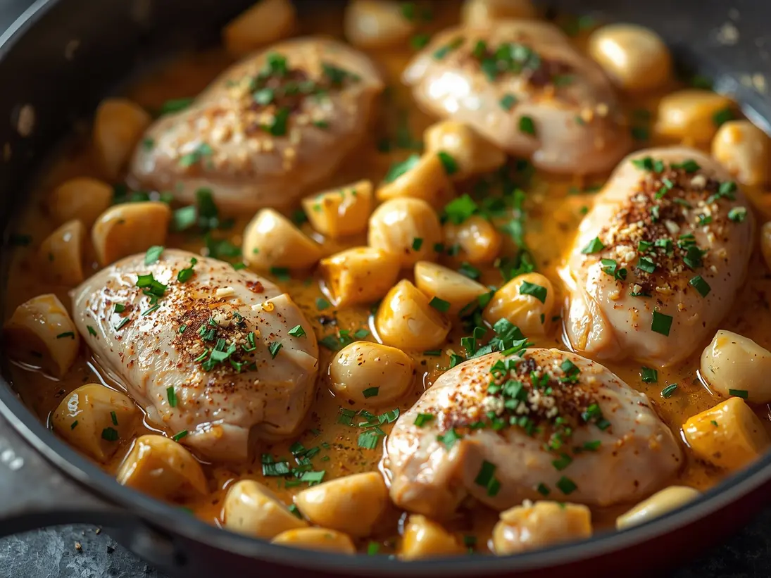 creamy garlic chicken ready to serve