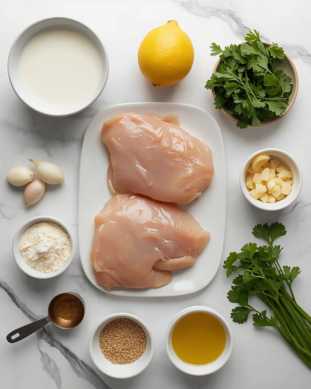 Ingredients for creamy lemon garlic chicken cozy