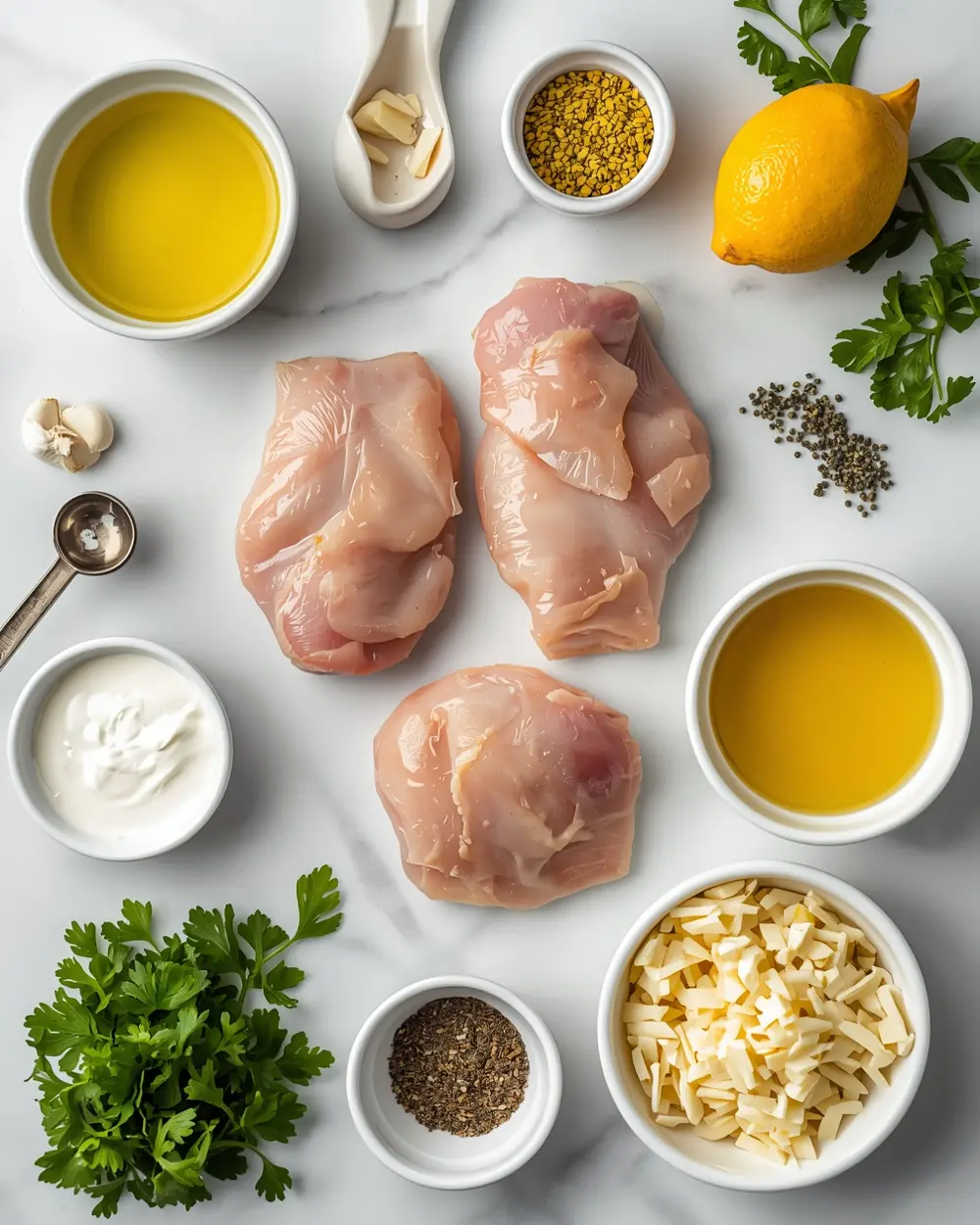 Ingredients for creamy lemon garlic chicken cozy recipe
