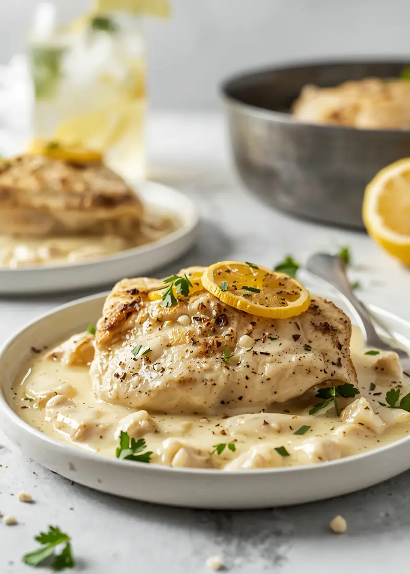 creamy lemon garlic chicken cozy ready to serve