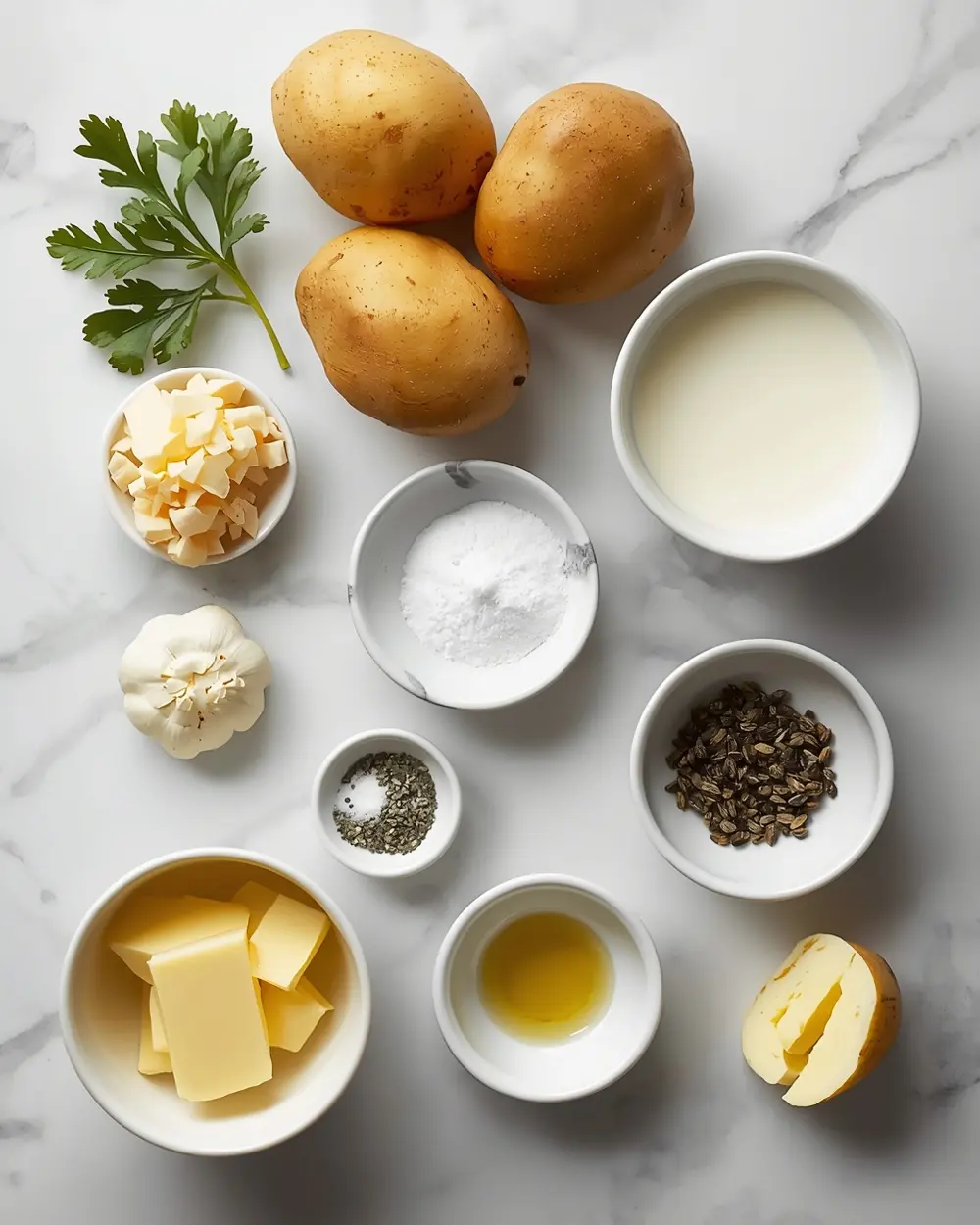 Ingredients for creamy mashed potatoes cozy Thanksgiving