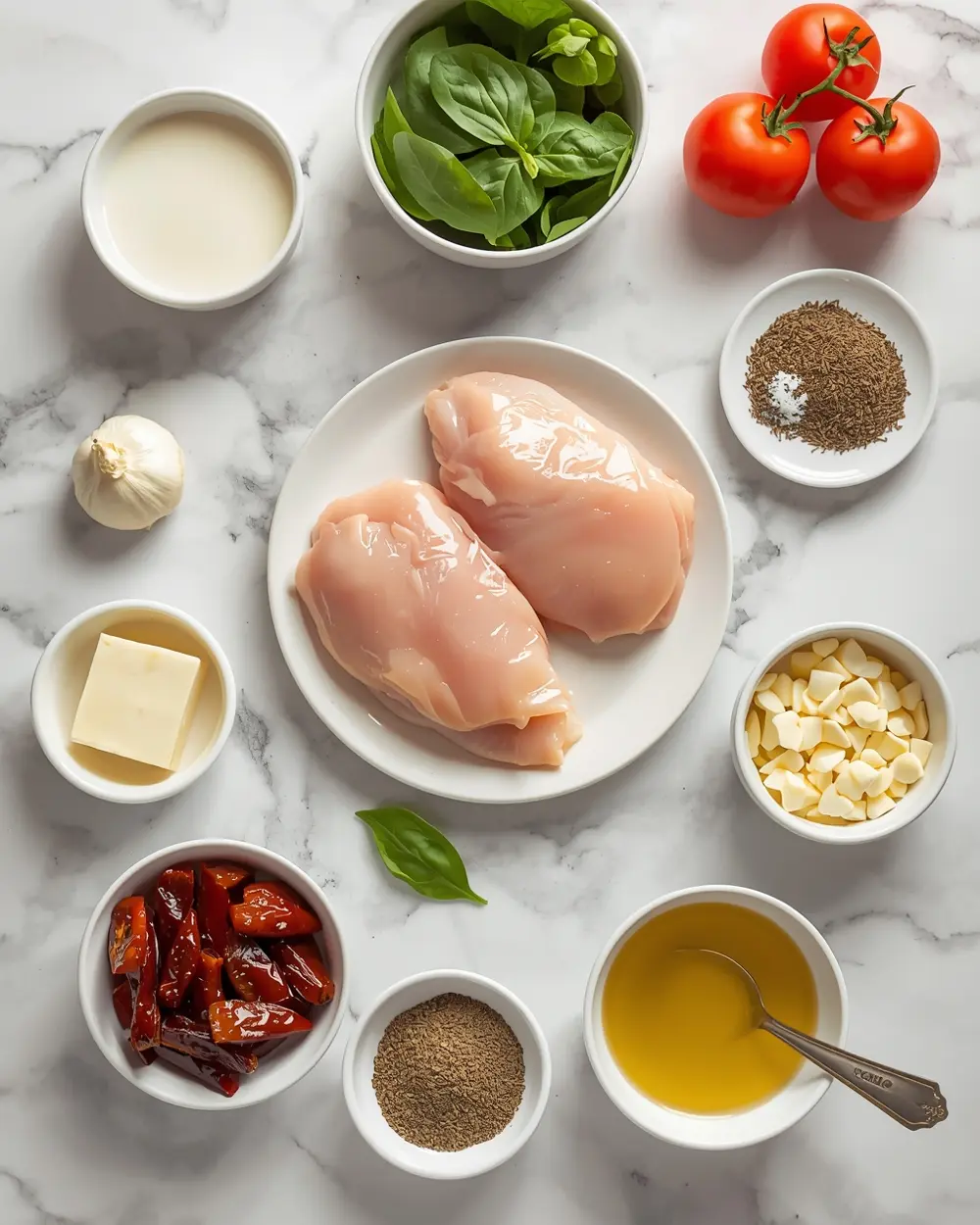 Ingredients for creamy tuscan chicken cozy