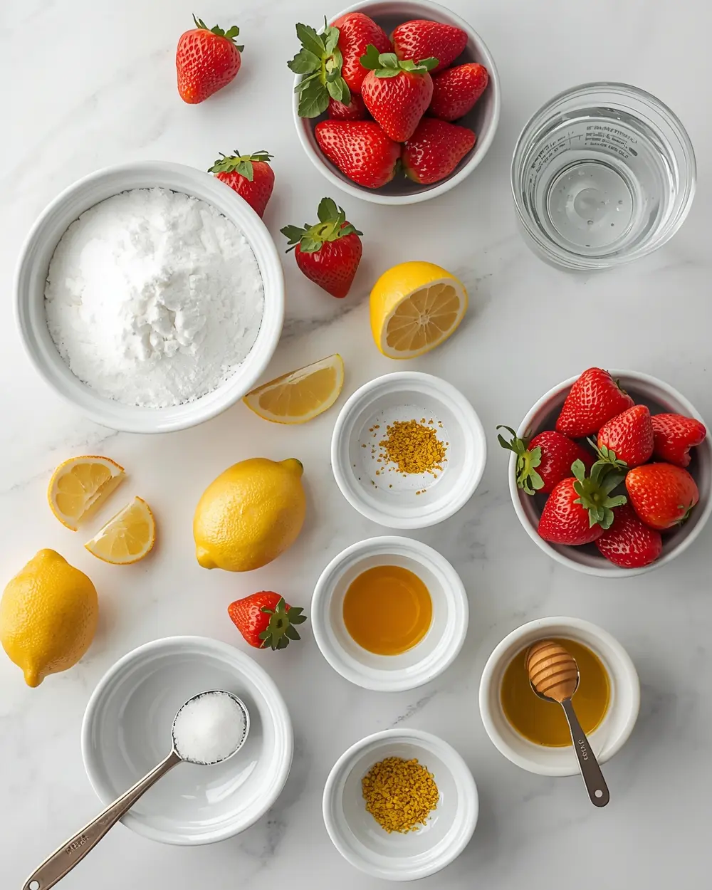 Ingredients for fresh strawberry sorbet cozy