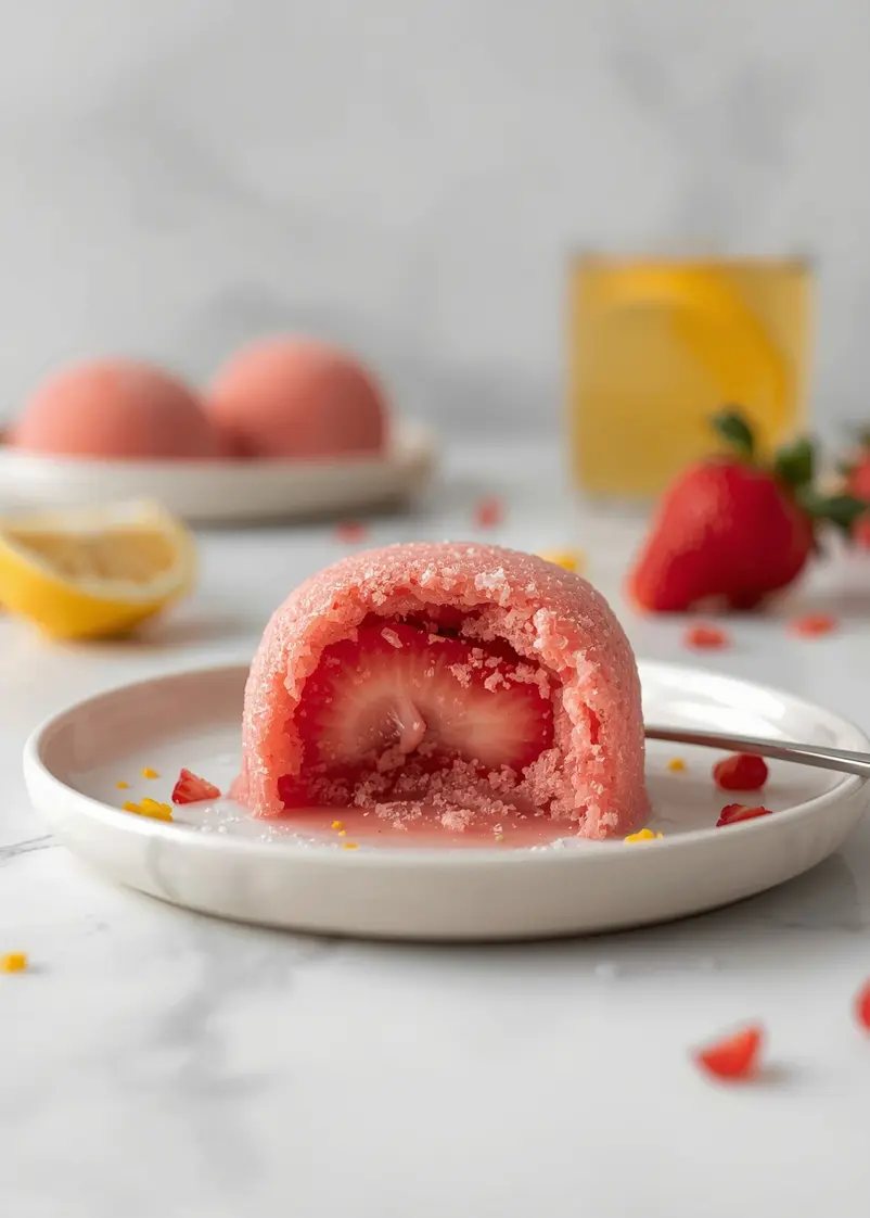 fresh strawberry sorbet cozy ready to serve