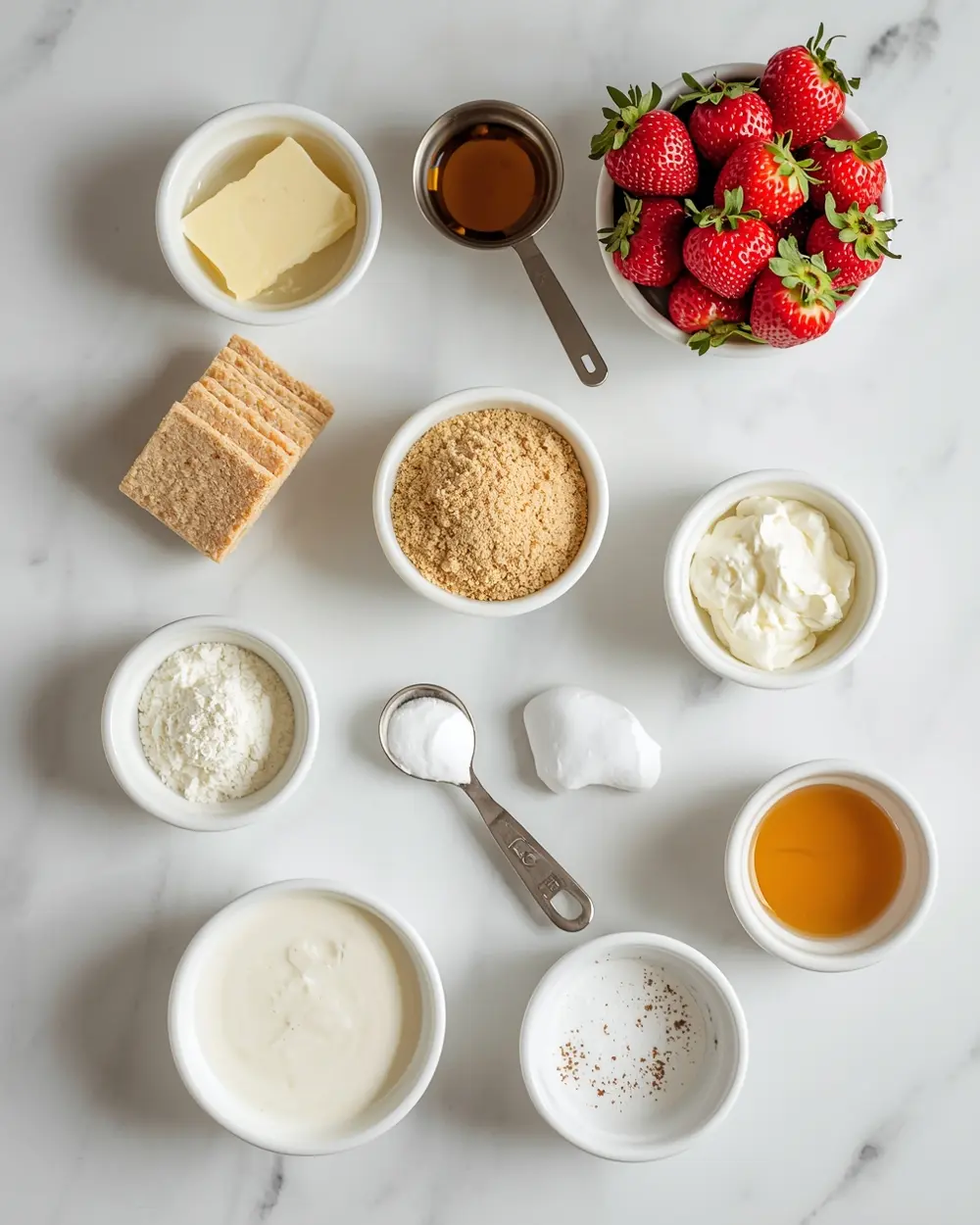 Ingredients for frozen strawberry cheesecake bites cozy