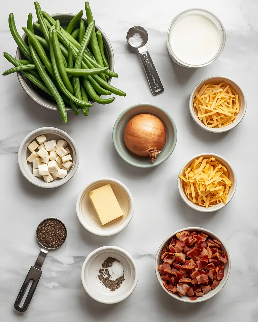 Ingredients for green bean casserole cozy Thanksgiving
