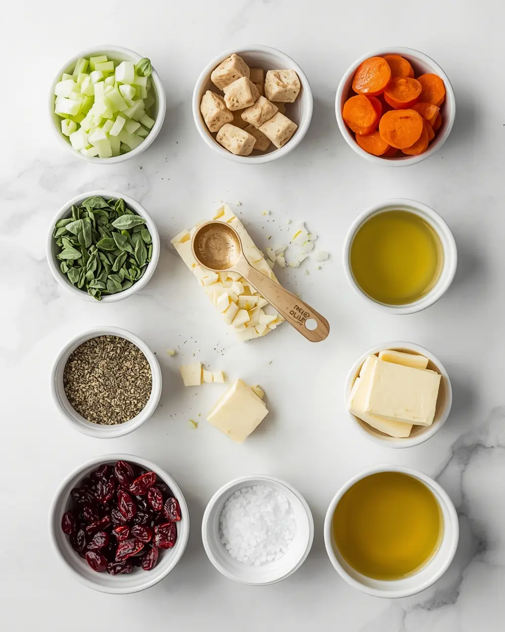 Ingredients for homemade stuffing cozy Thanksgiving