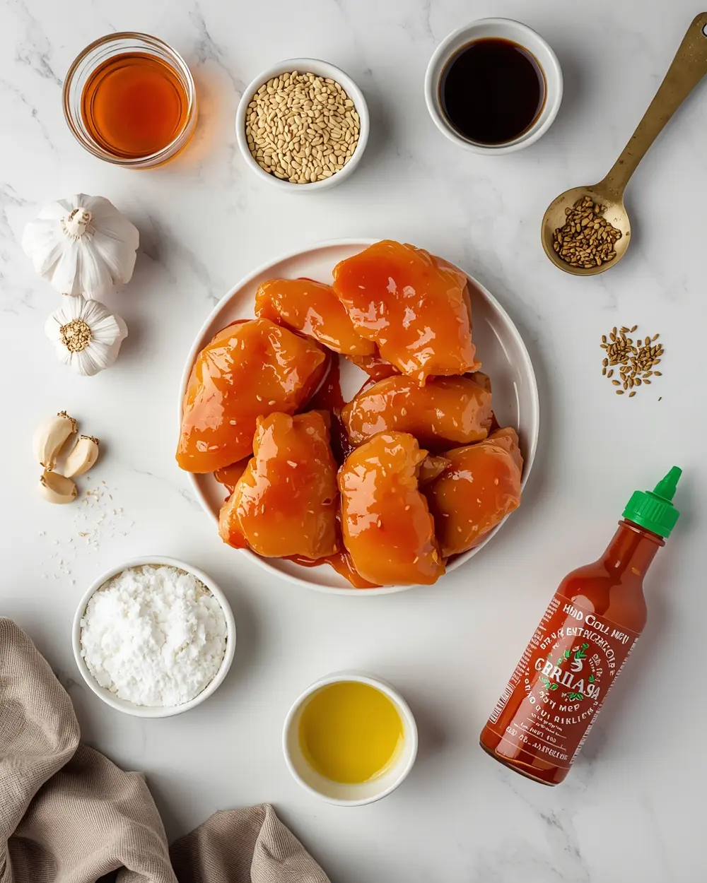 Ingredients for honey sriracha chicken cozy