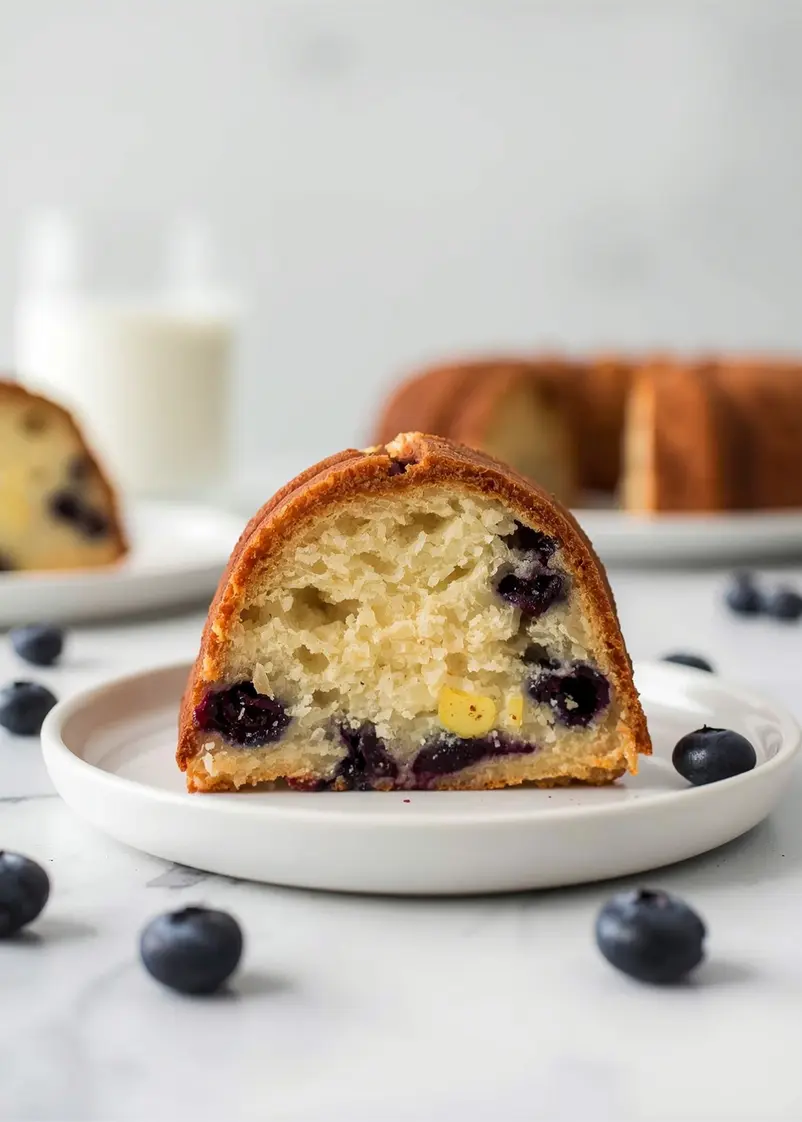 lemon blueberry bundt cake cozy ready to serve