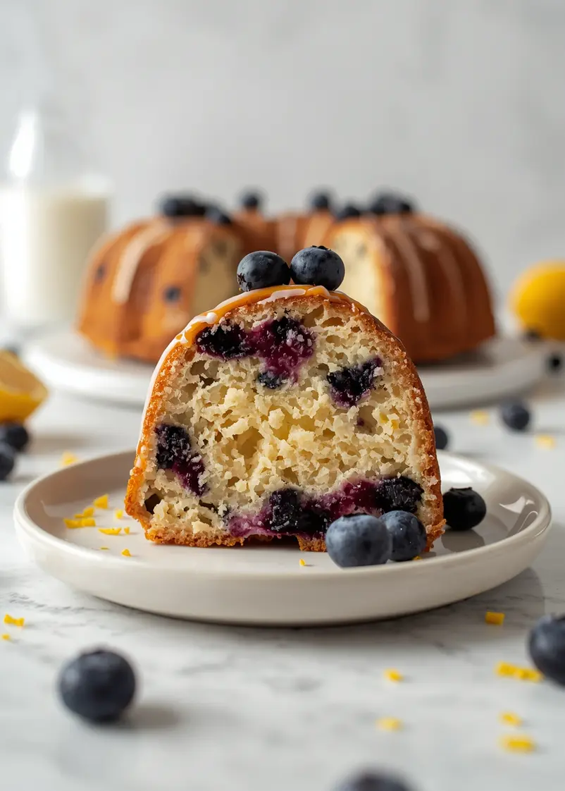 lemon blueberry bundt cake cozy ready to serve