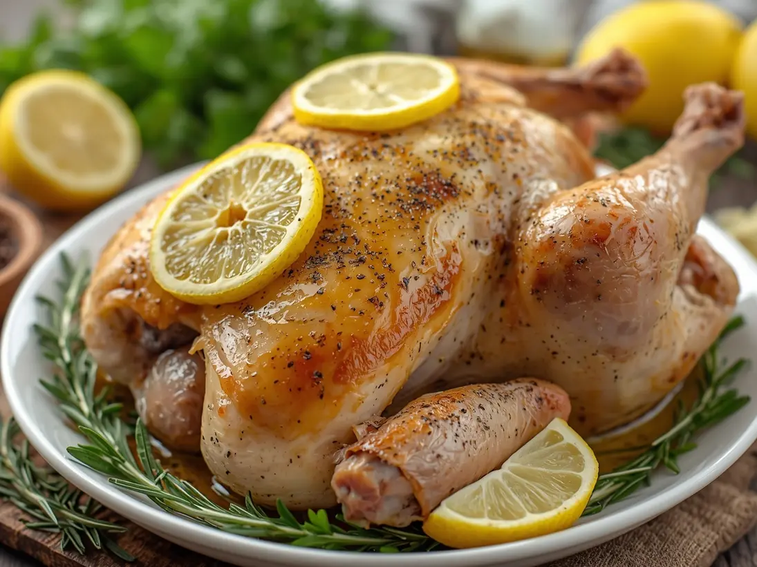 lemon herb roasted chicken ready to serve