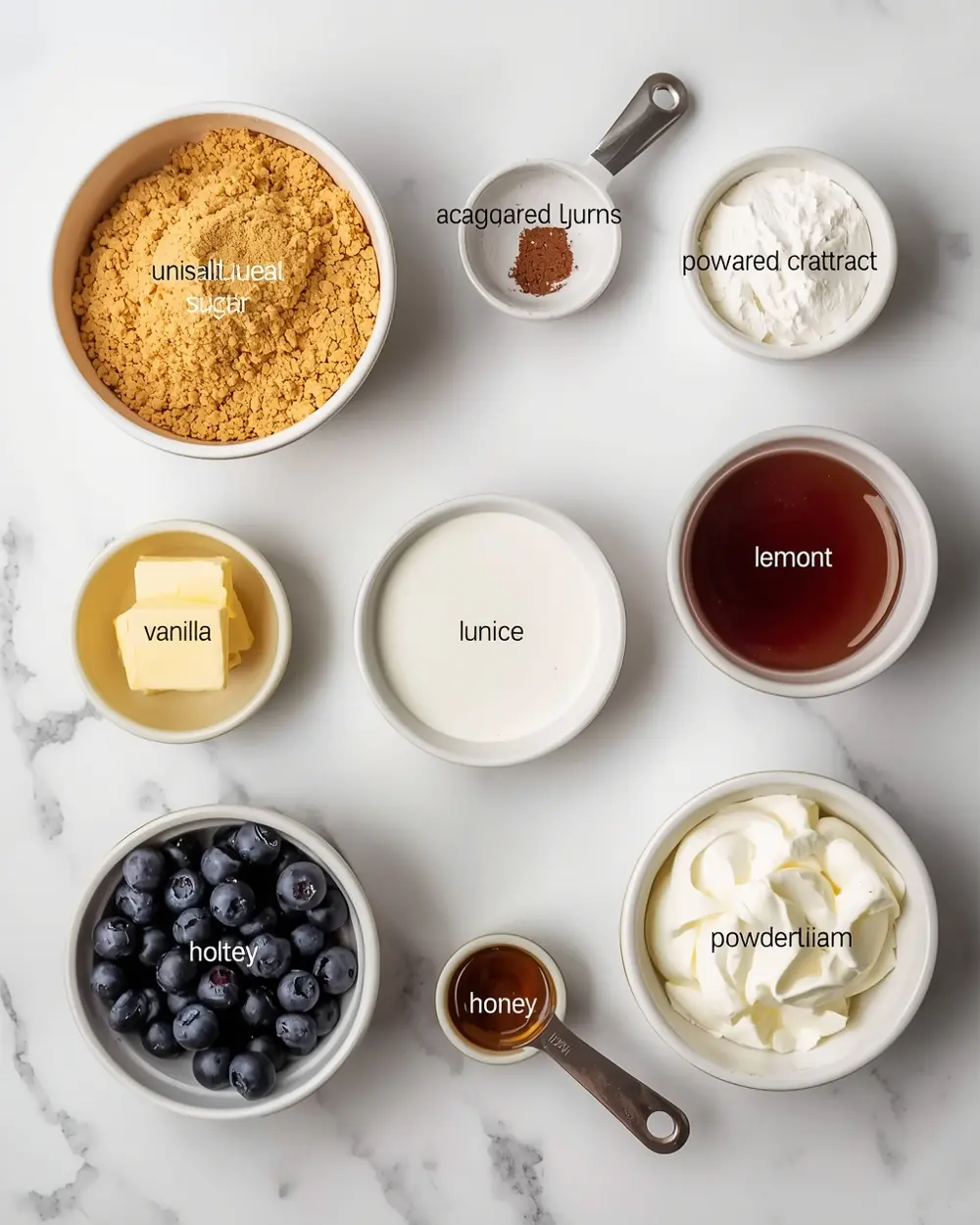 Ingredients for no bake blueberry cream pie cozy