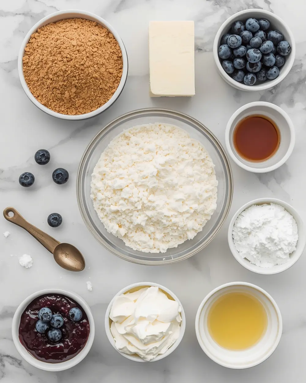 Ingredients for no bake blueberry cream pie cozy