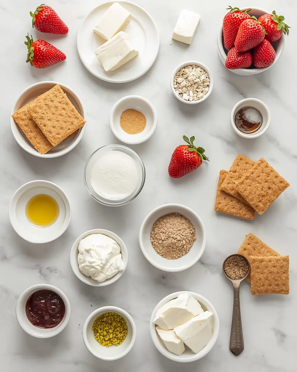 Ingredients for no bake strawberry cream bars cozy