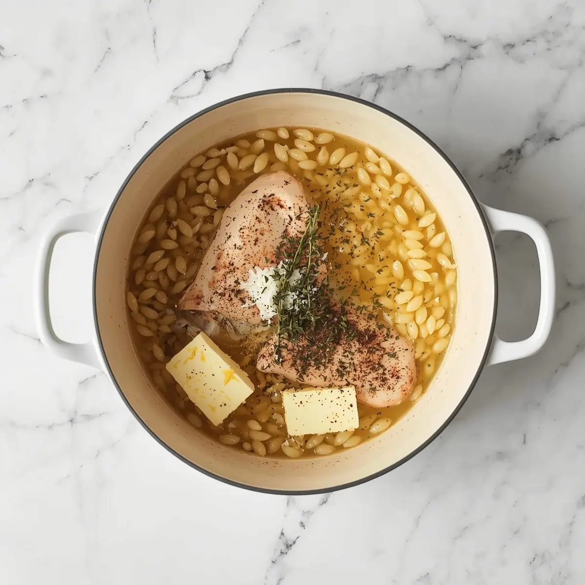 Cooking instructions for one pan lemon chicken orzo cozy