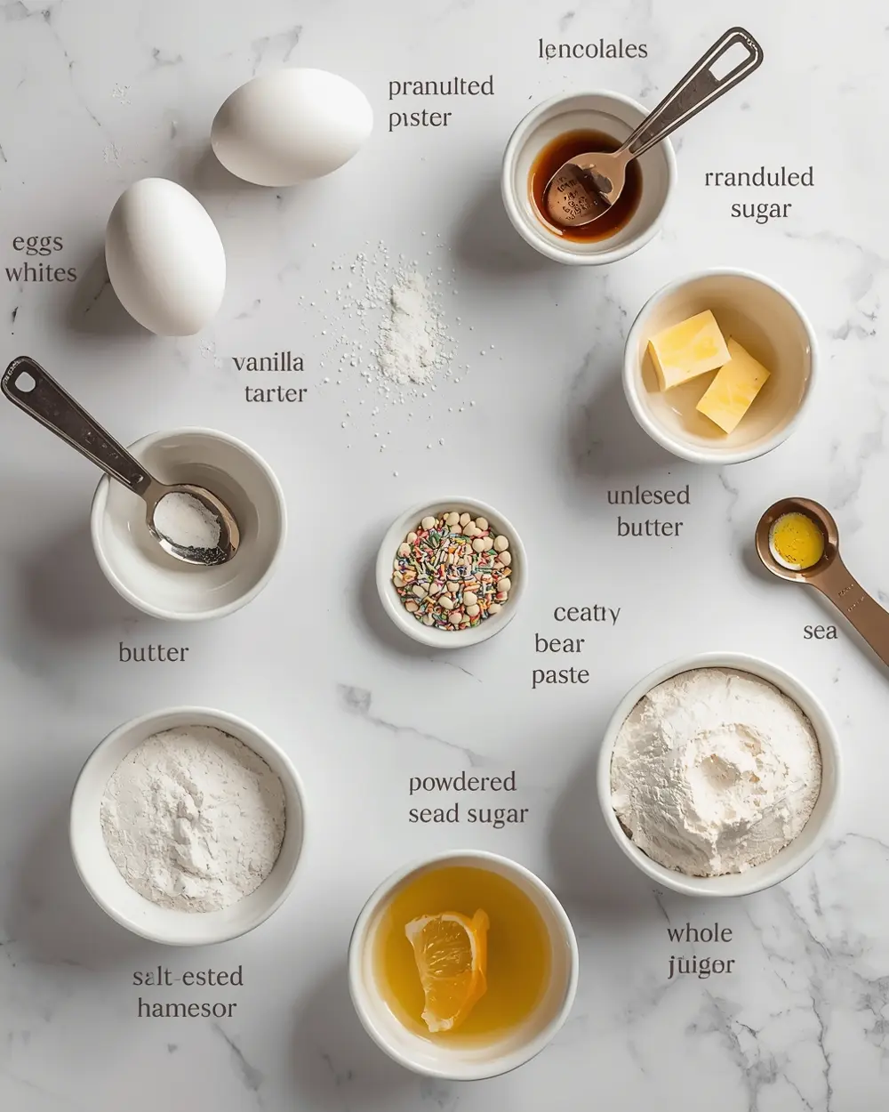 Ingredients for patriotic meringue kisses cozy