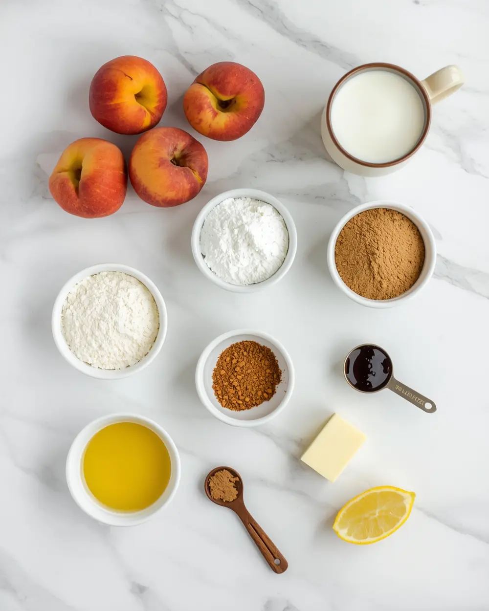 Ingredients for peach plum cobbler cozy