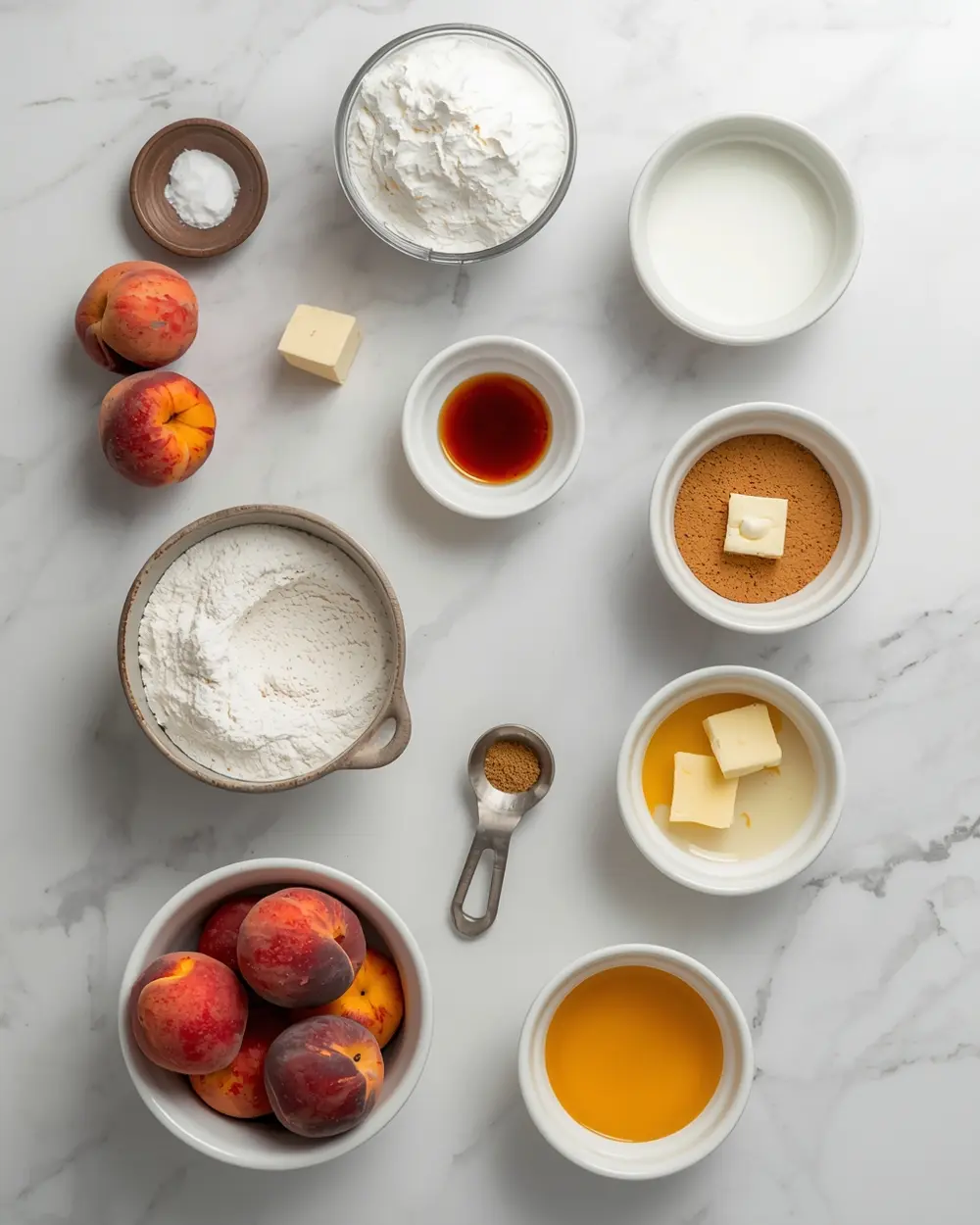 Ingredients for peach upside down cake cozy