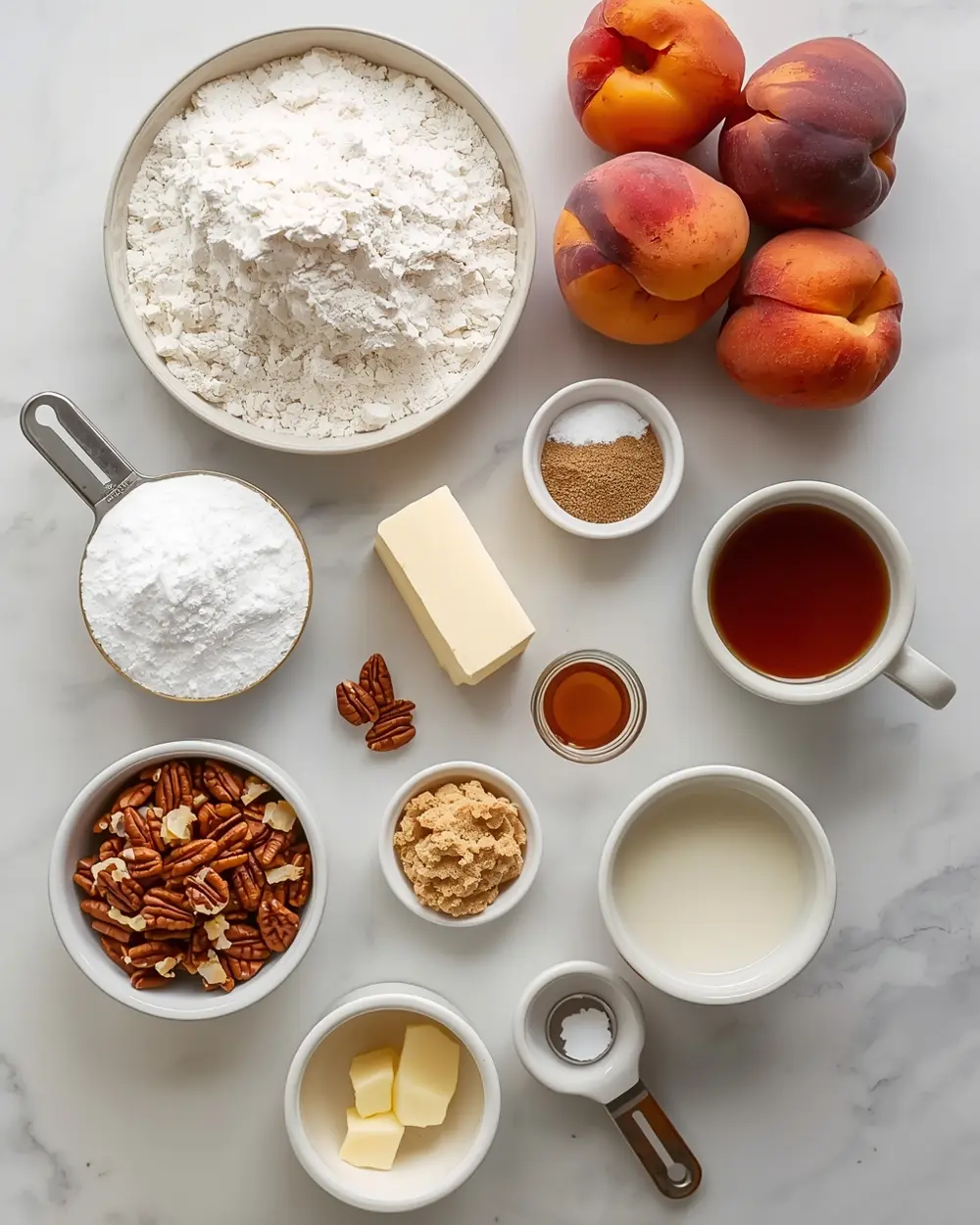 Ingredients for peach upside down cake cozy