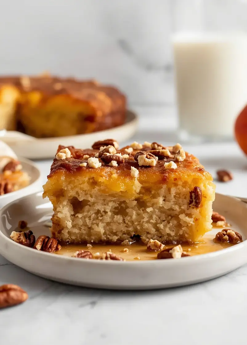 peach upside down cake cozy ready to serve