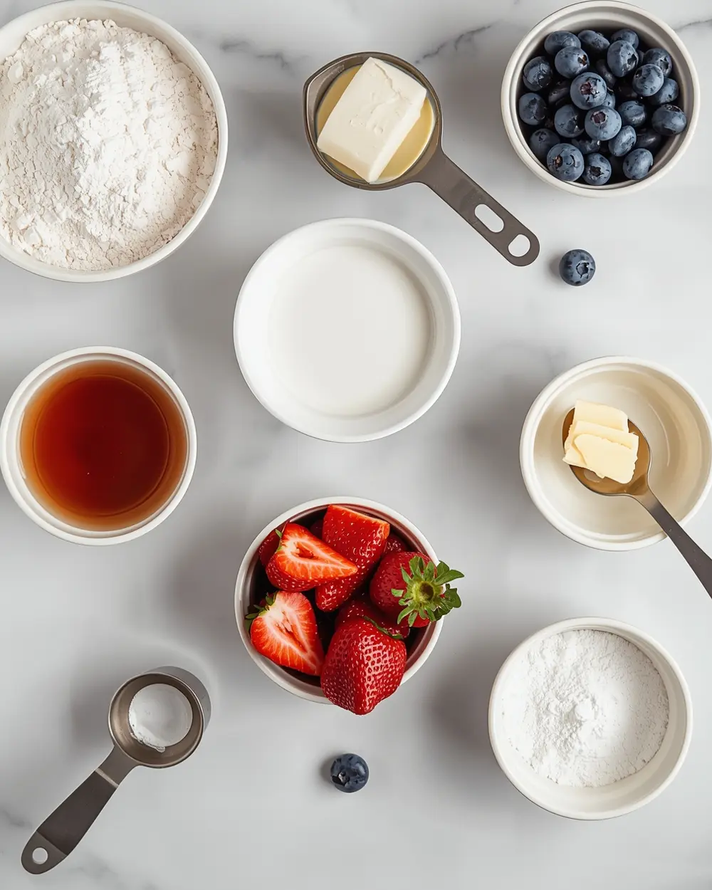 Ingredients for strawberry blueberry clafoutis cozy