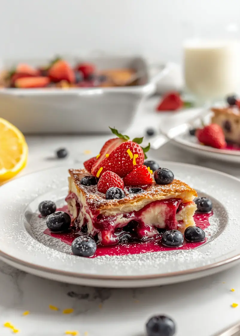 strawberry blueberry clafoutis cozy ready to serve