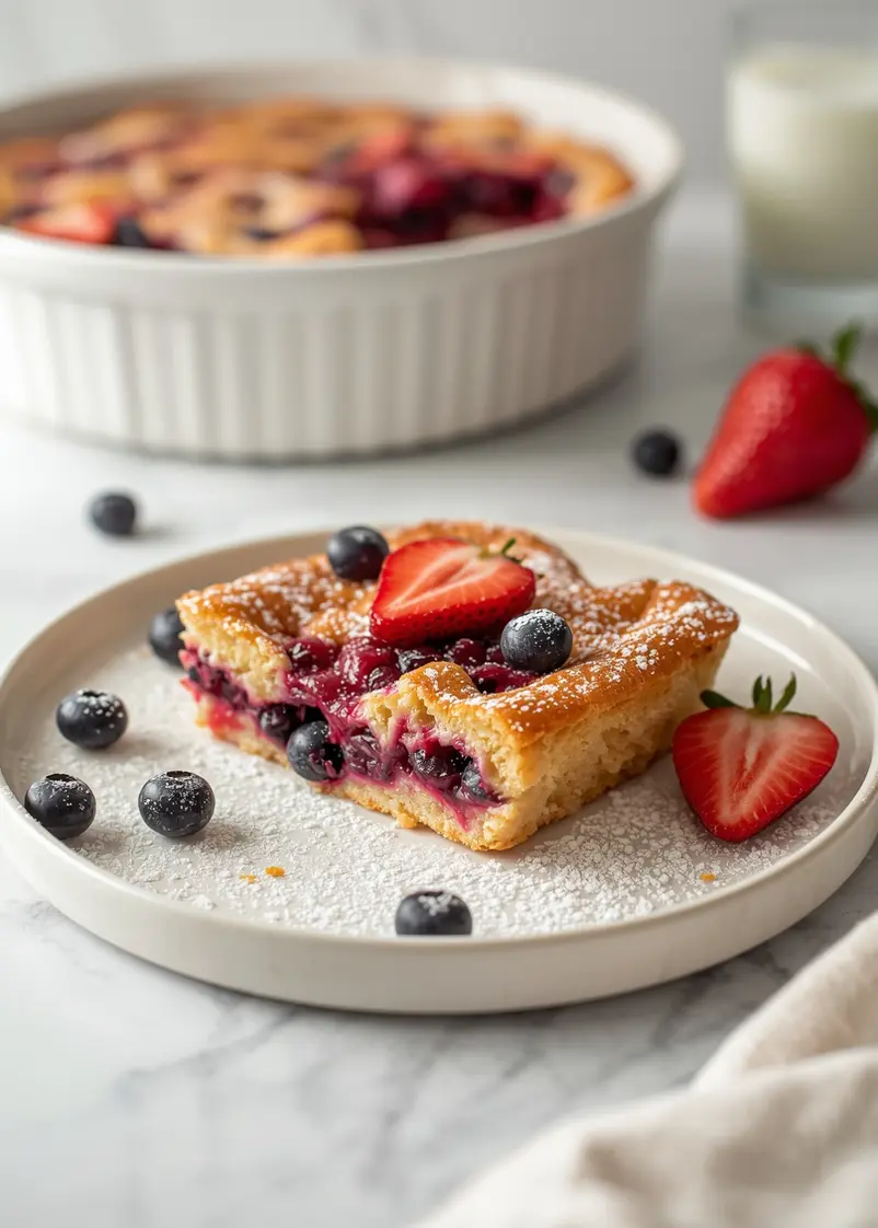 strawberry blueberry clafoutis cozy ready to serve