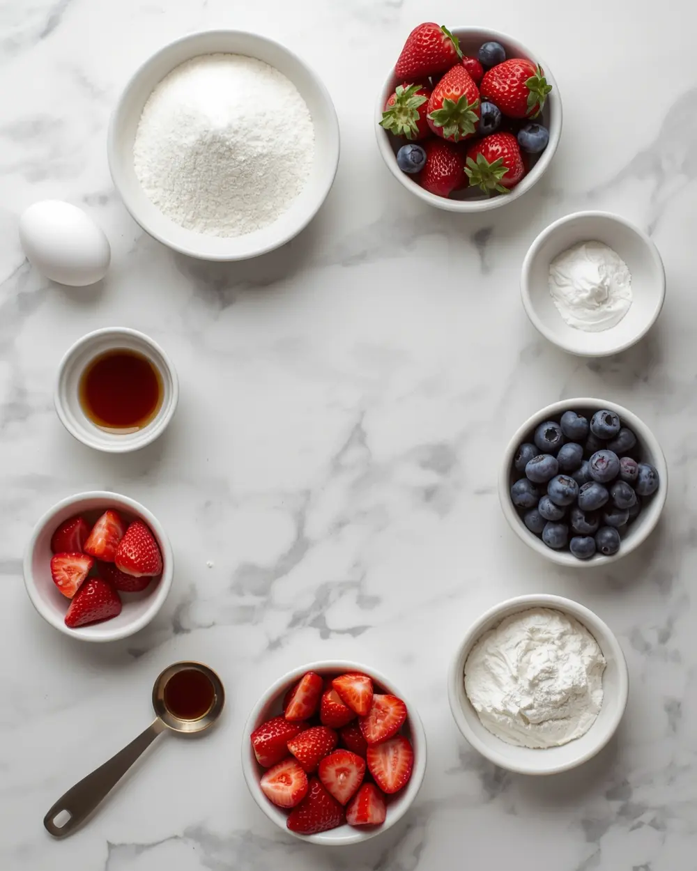 Ingredients for strawberry blueberry pavlova cozy