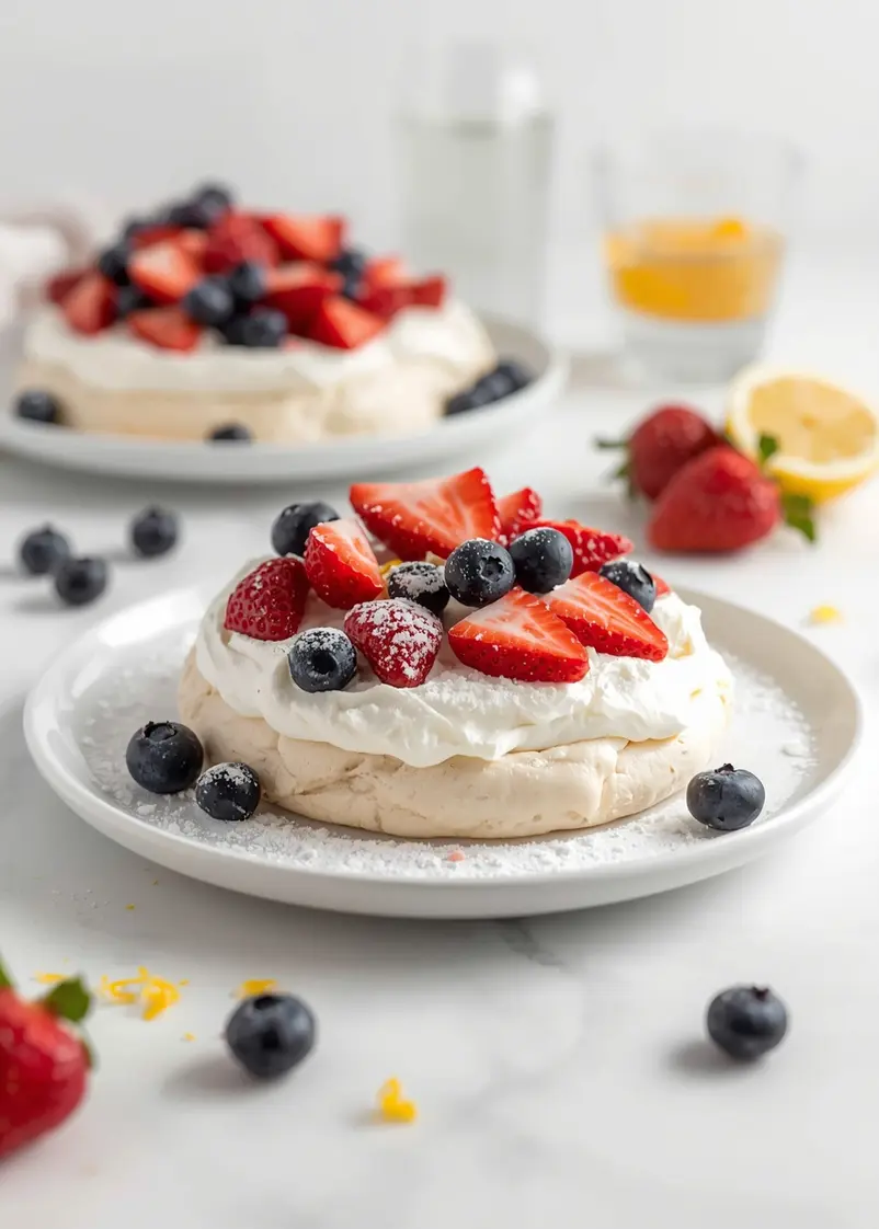strawberry blueberry pavlova cozy ready to serve