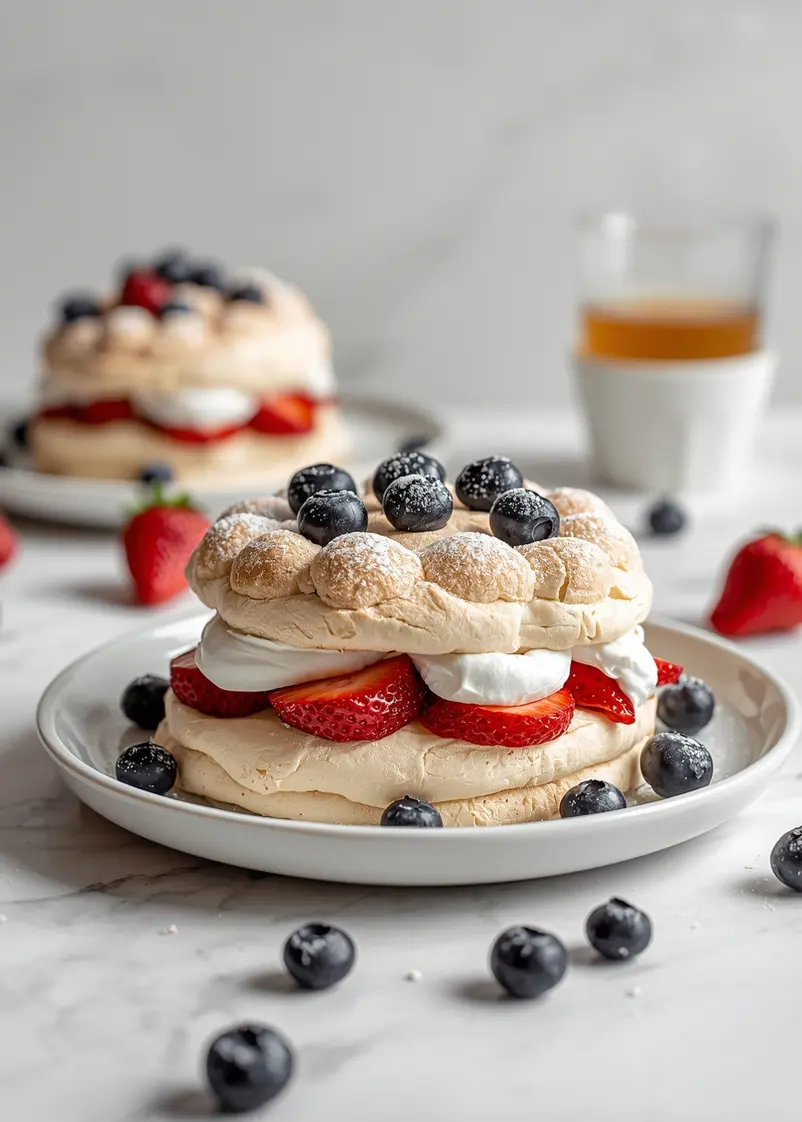 strawberry blueberry pavlova cozy ready to serve