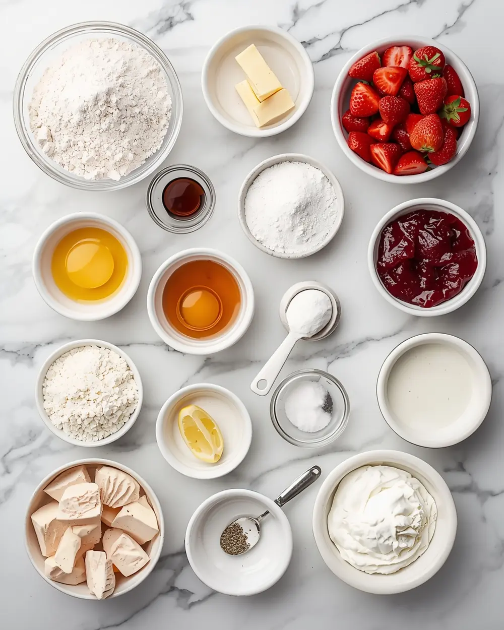 Ingredients for strawberry cheesecake stuffed cookies cozy
