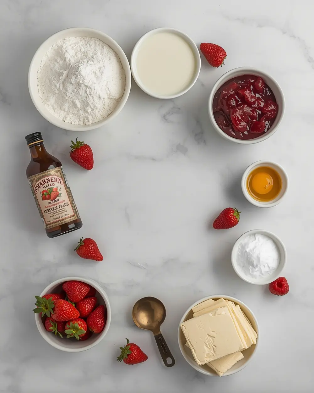 Ingredients for strawberry cheesecake stuffed cookies cozy