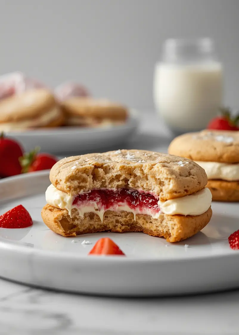 strawberry cheesecake stuffed cookies cozy ready to serve