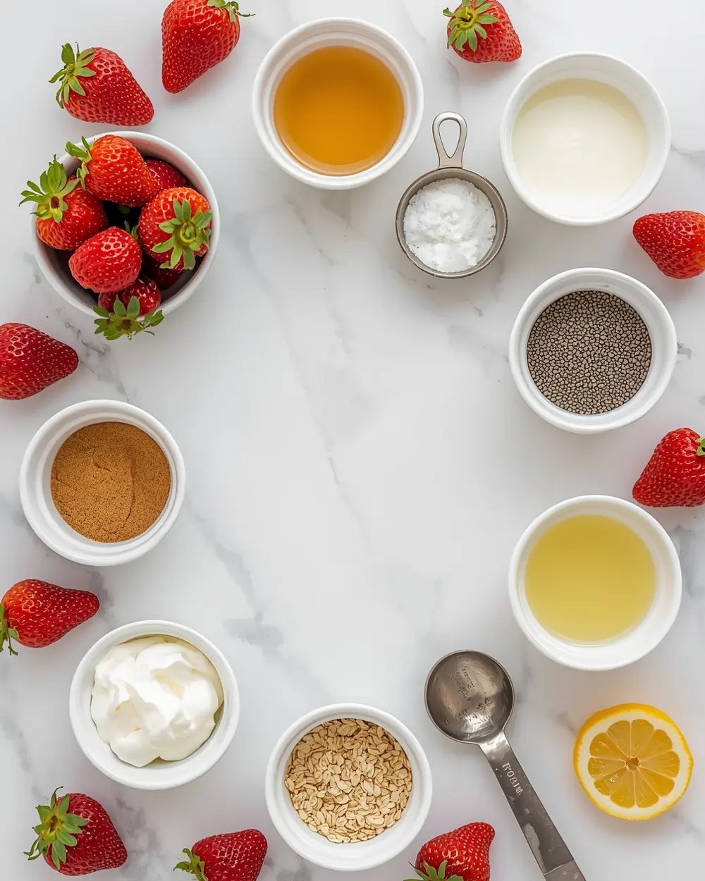 Ingredients for strawberry frozen yogurt cups cozy