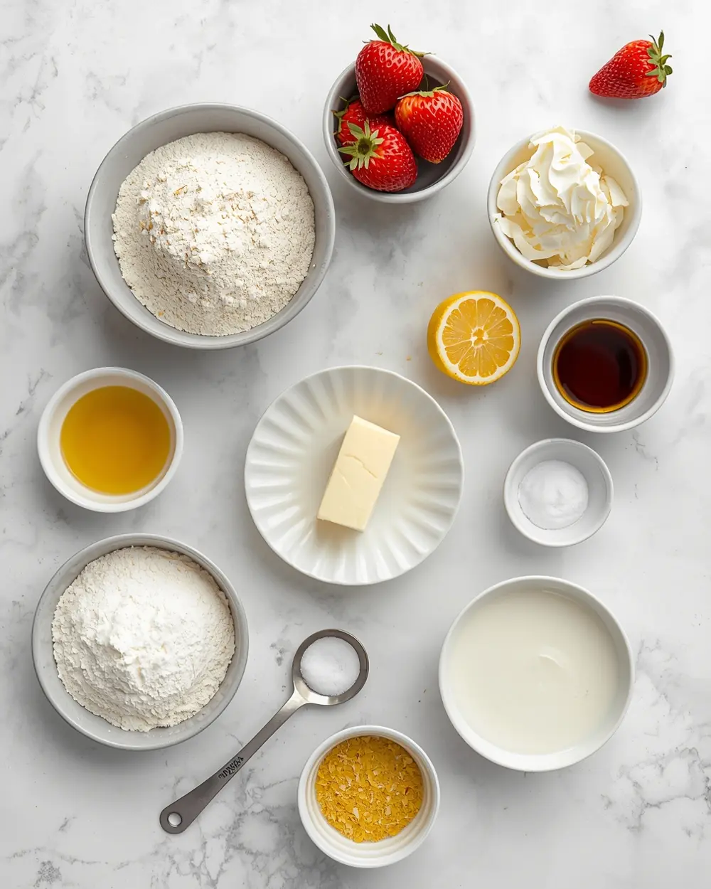 Ingredients for strawberry lemonade layer cake cozy