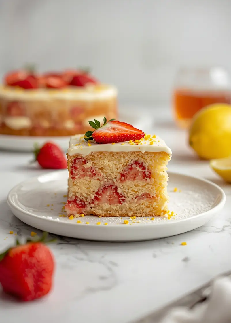strawberry lemonade layer cake cozy ready to serve