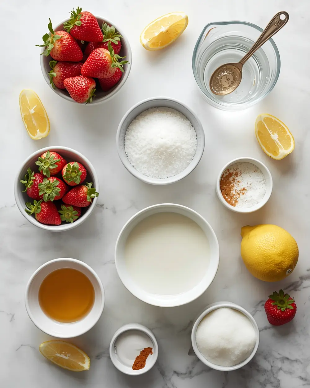 Ingredients for strawberry lemonade popsicles cozy
