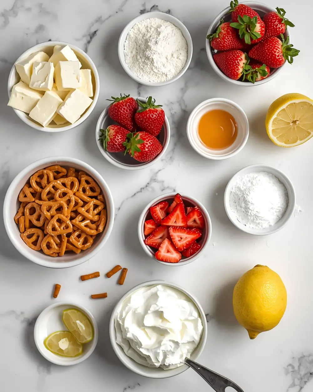 Ingredients for strawberry pretzel salad cozy