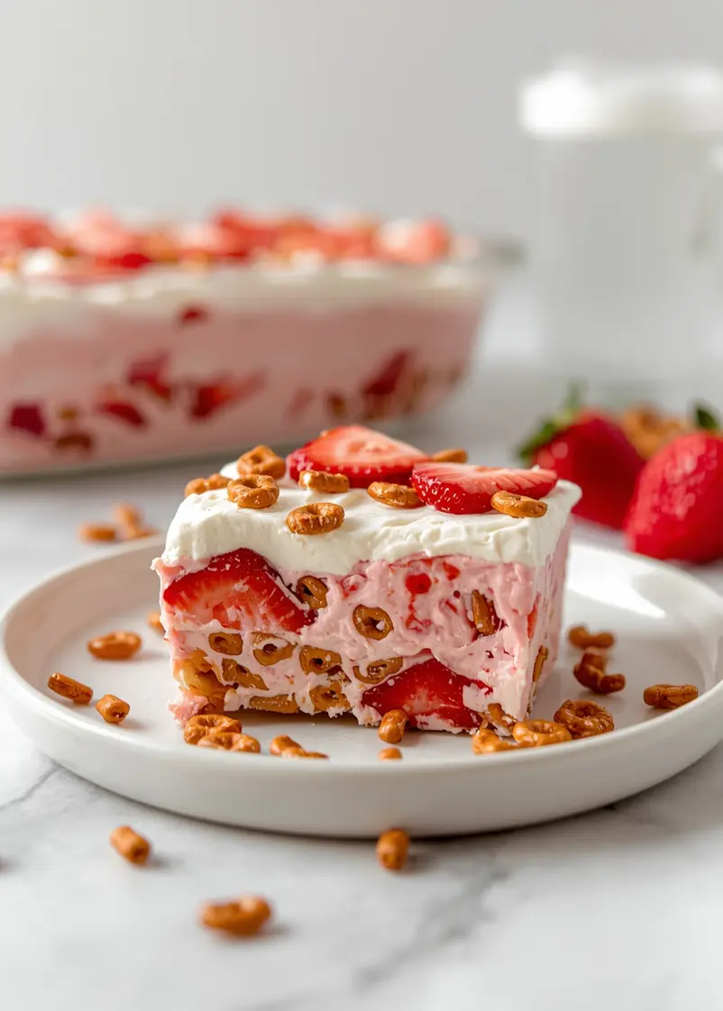 strawberry pretzel salad cozy ready to serve